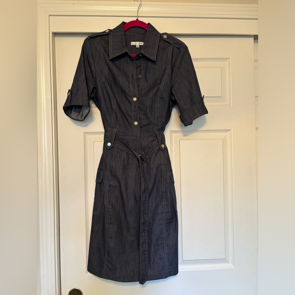 Sandra Darren Navy Button-Down Midi Dress